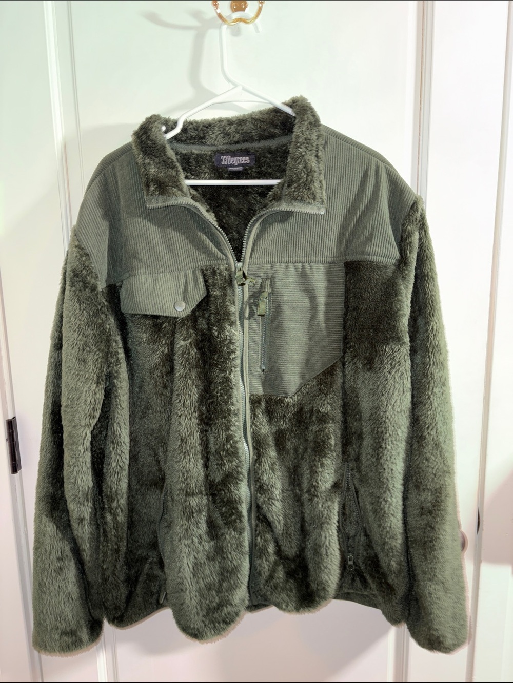 Cozy Olive Green Utility Faux-Fur Jacket